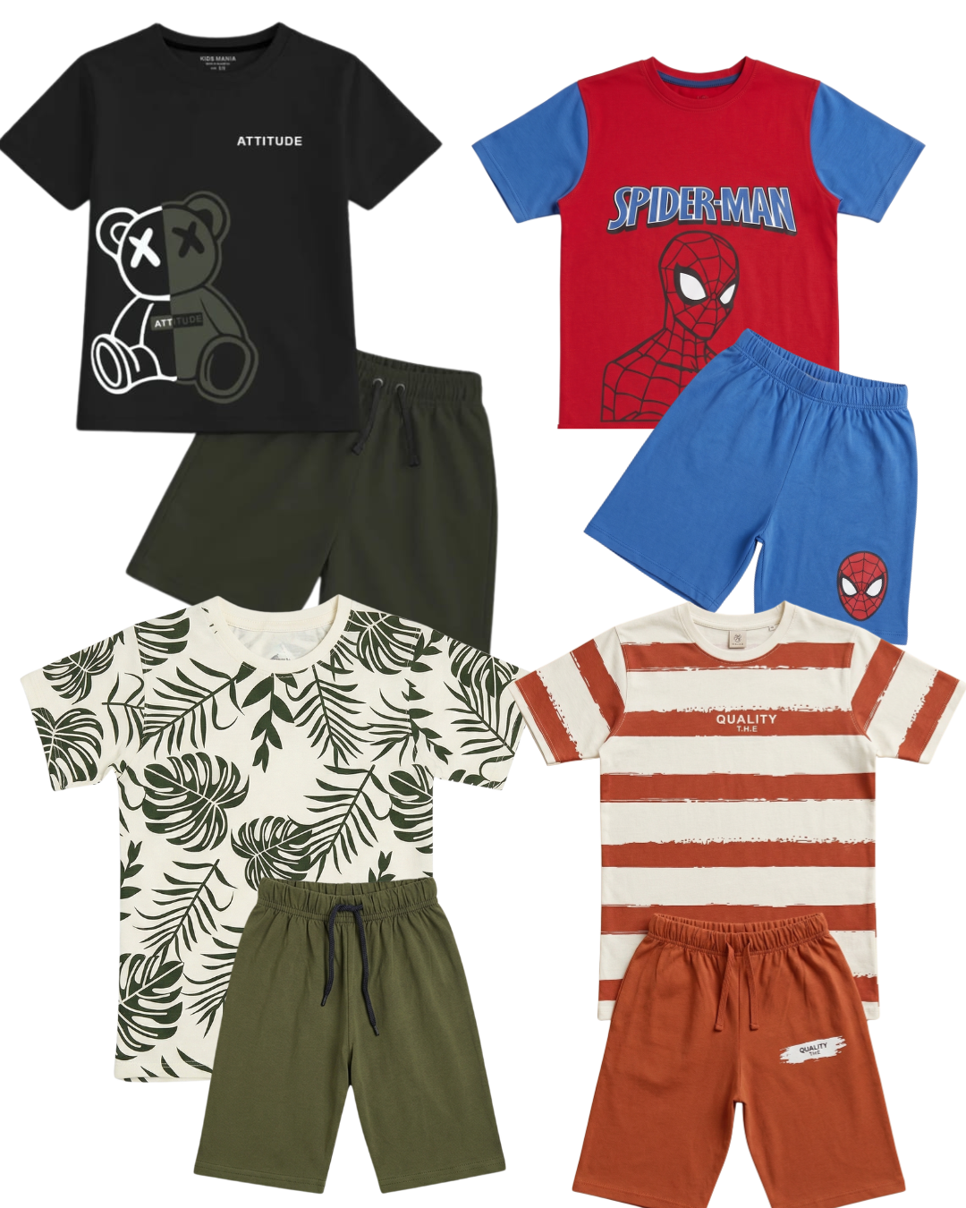 Pack of 4 Boys & Girls Shirts & Shorts Summer Set