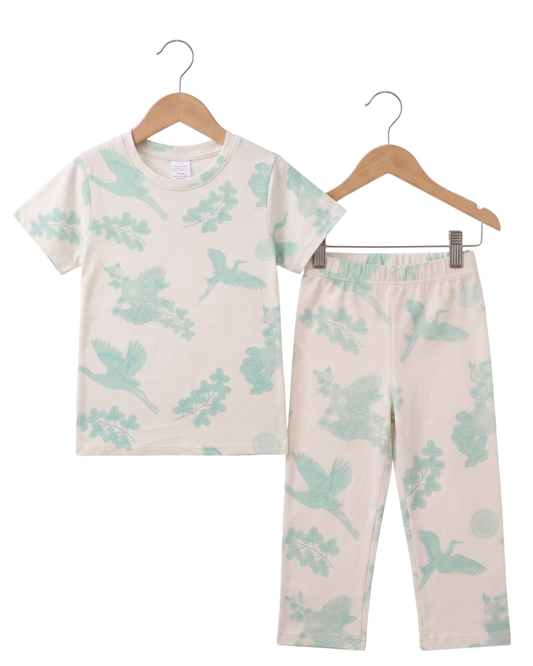 Girls Floral & Birds Print Casual Summer Set