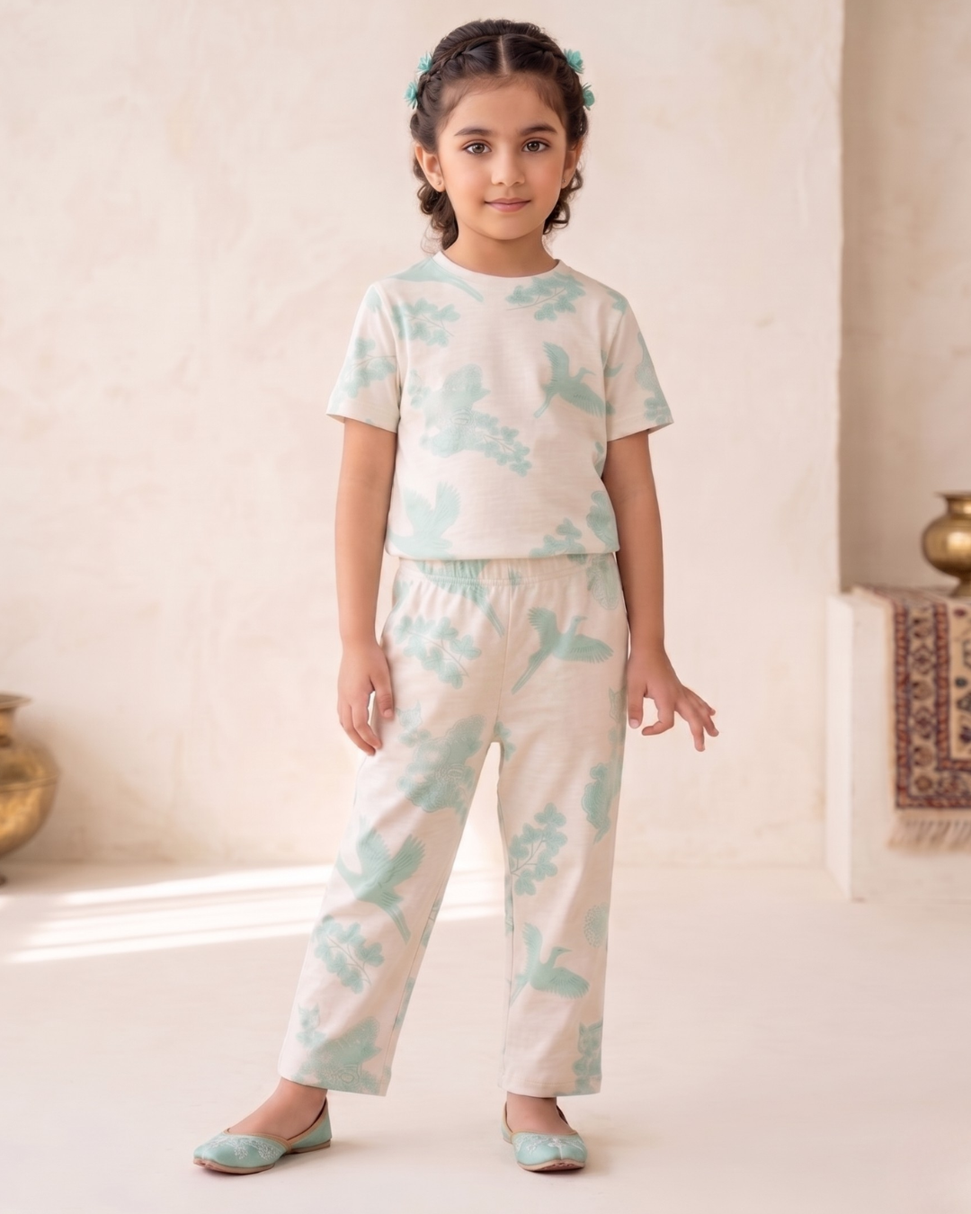 Girls Floral & Birds Print Casual Summer Set