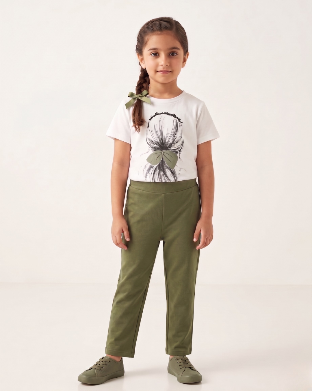 Girls White Printed Casual Summer Set