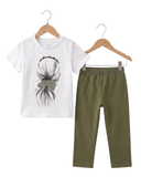 Girls White Printed Casual Summer Set