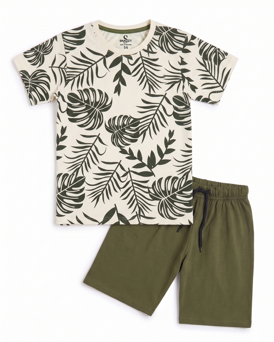 Boys Khaki Casual Shorts & Short Sleeve Set