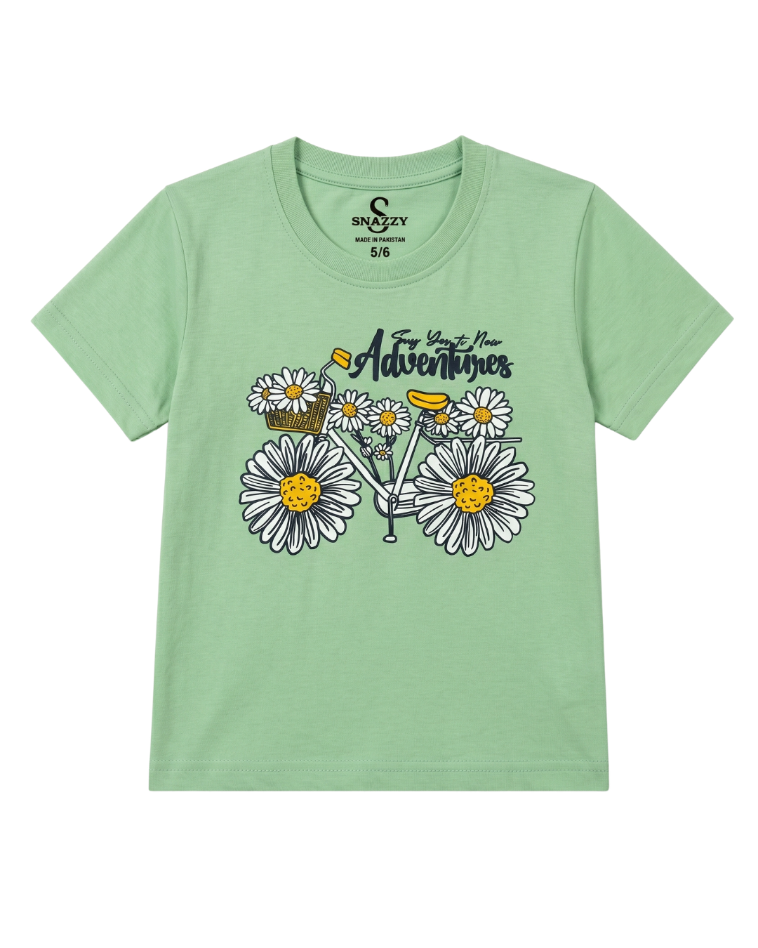 Girls Flowers Bicycle Printed T-Shirt