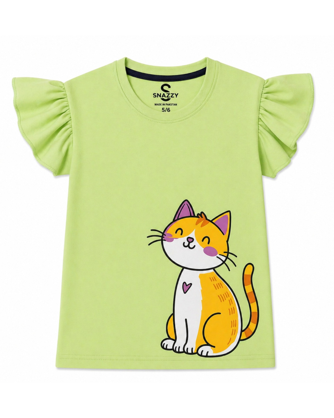 Girls Green Cat T-Shirt