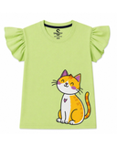 Girls Green Cat T-Shirt