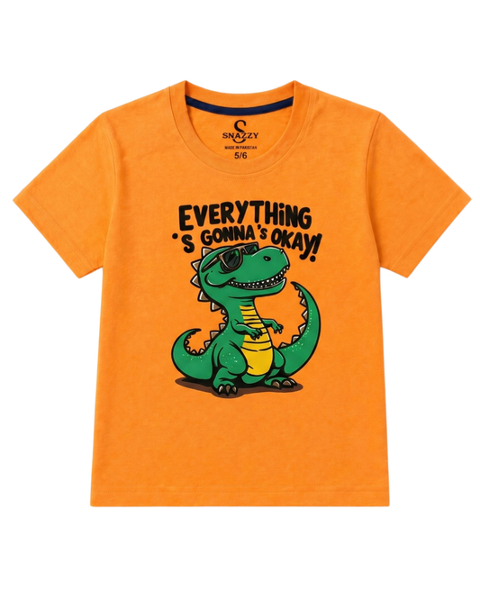 Everything Is Gonna OK Dinosaur Print Orange T-Shirt