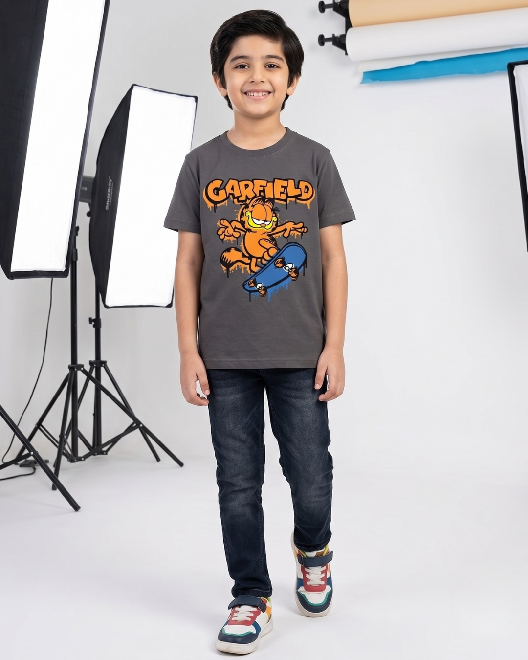 Boys Charcoal Grey Carfield T-Shirt