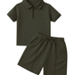 Boys Olive Zipper Polo Short Set