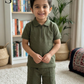 Boys Olive Zipper Polo Short Set