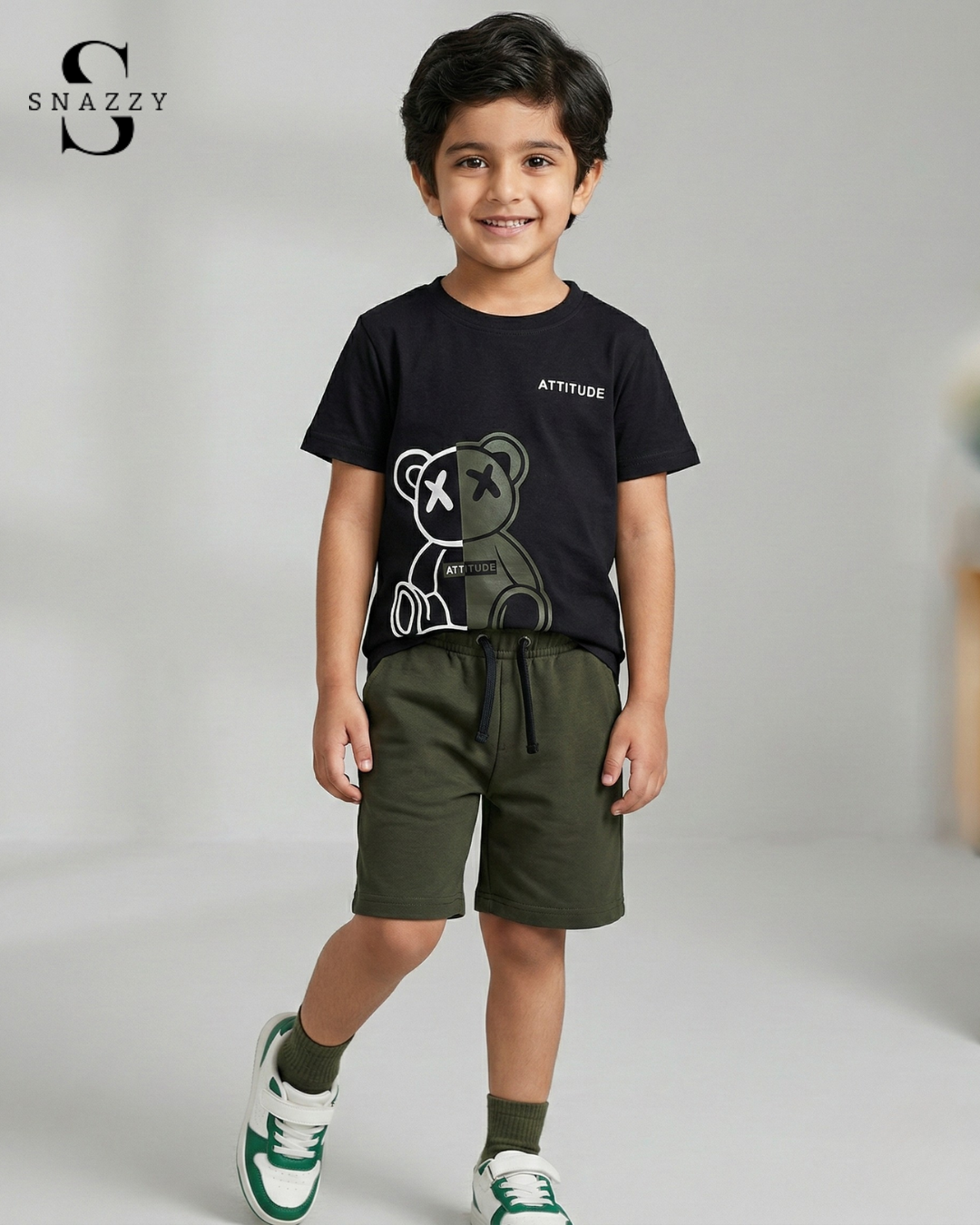 Boys Attitude Bear T Shirt Shorts Set