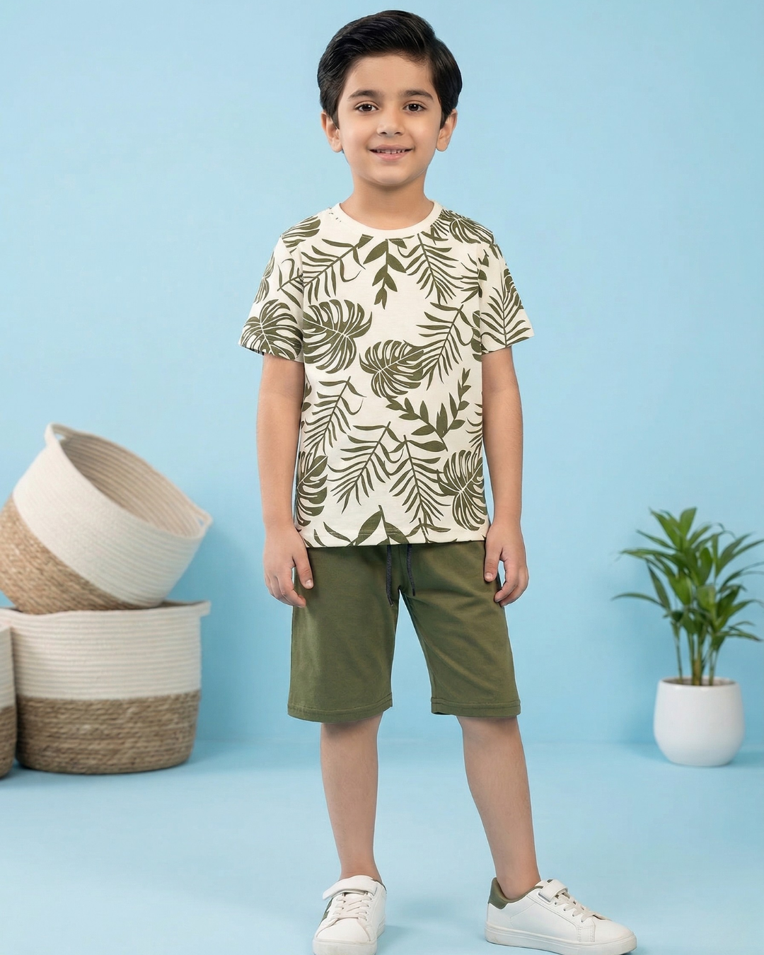 Boys Khaki Casual Shorts & Short Sleeve Set