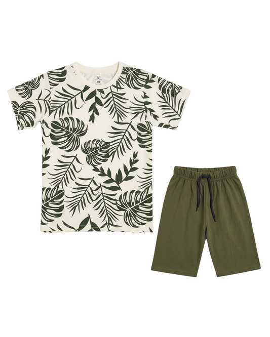 Boys Khaki Casual Shorts & Short Sleeve Set