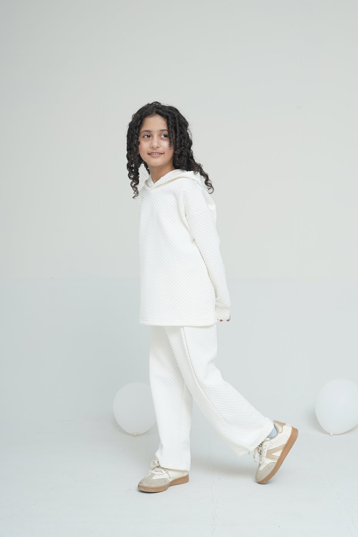 Girls White Downshoulder Hood