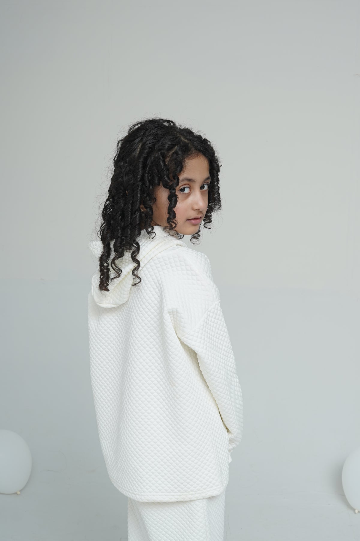 Girls White Downshoulder Hood