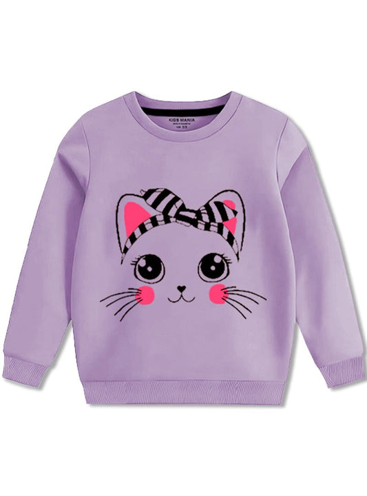 Girls Purple Cat Face Sweatshirt