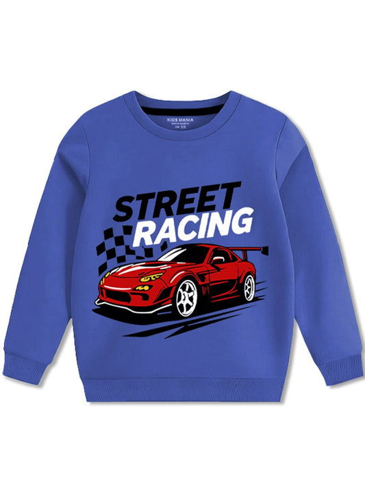 Kids Blue Sports Car Winter Sweatshirt