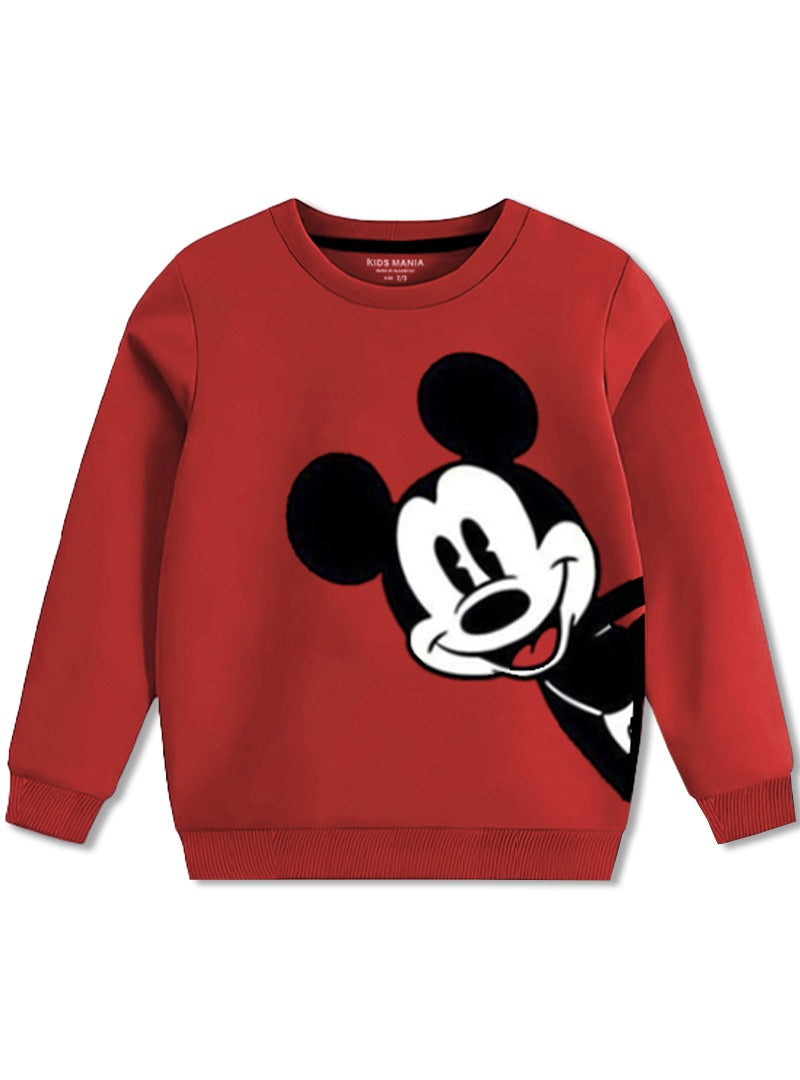 Kids Red Mickey Cartoon Face Sweatshirt
