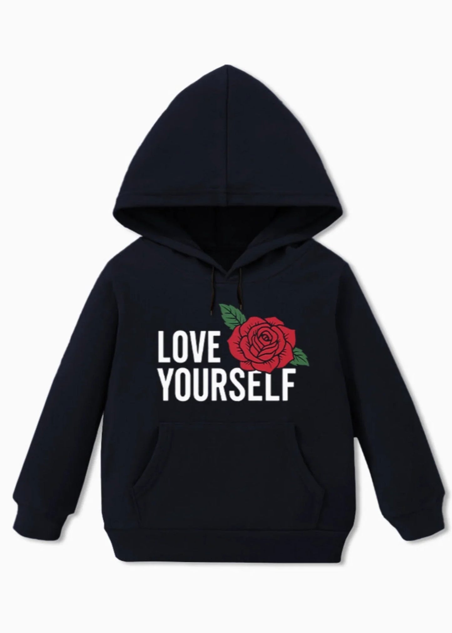 Motivational Boys Hoodie Love Yourself with a Rose Graphic-Navy