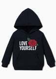 Motivational Boys Hoodie Love Yourself with a Rose Graphic-Navy