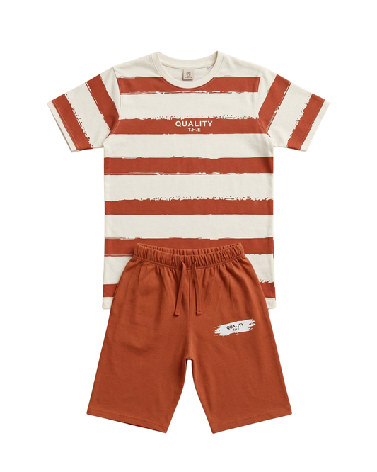 Boys Orange Lining Shirt with Shorts Summer Set