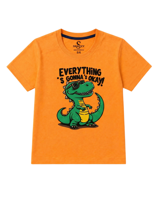 Everything Is Gonna OK Dinosaur Print Orange T-Shirt