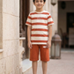 Boys Orange Lining Shirt with Shorts Summer Set